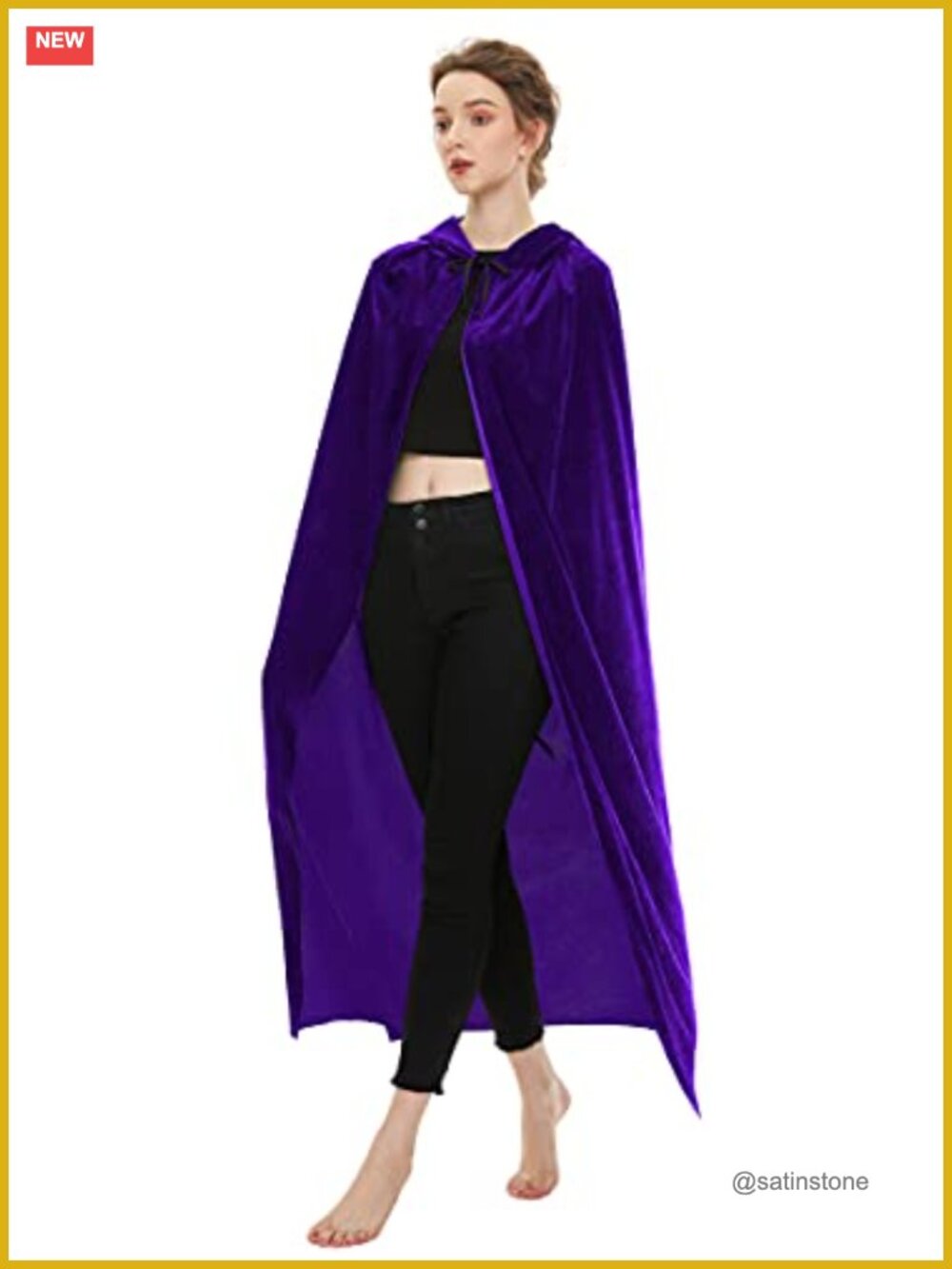 Velvet Hooded Cloak Full Length Cape Wizard Robe Cosplay Costume - Picture 2 of 5